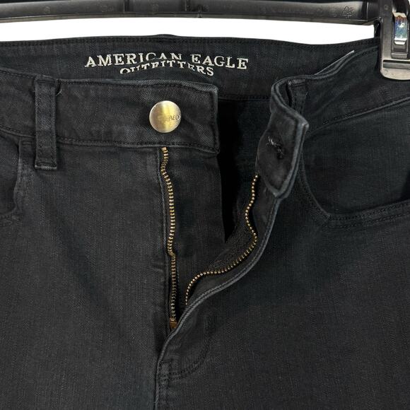 American Eagle SZ 12 Jeggings Jeans Hi-Rise Super Stretch Zip-Fly Pockets Black - Picture 3 of 10